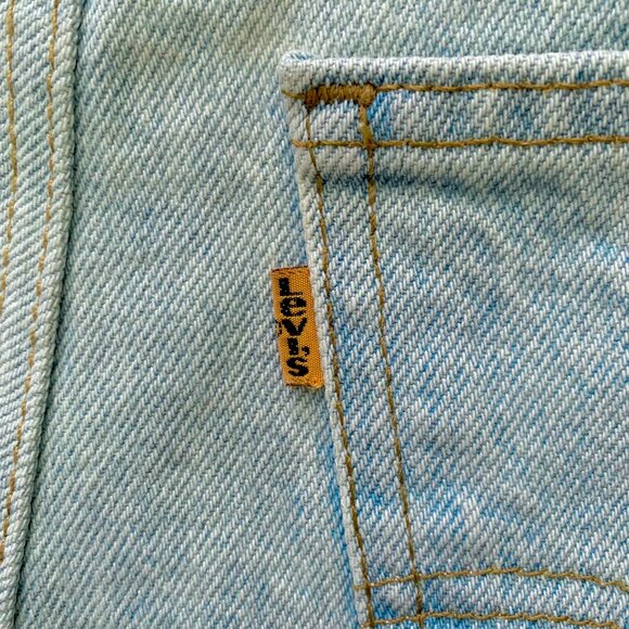 Levis Orange Tab Light Blue High Waisted Jean Shorts Fringe Distressed Boho - Picture 4 of 15